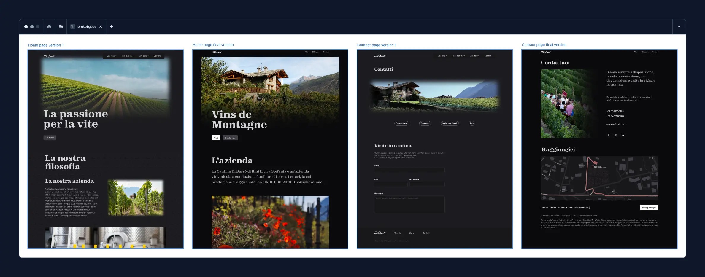 Homepage and contacts prototypes’ iteration